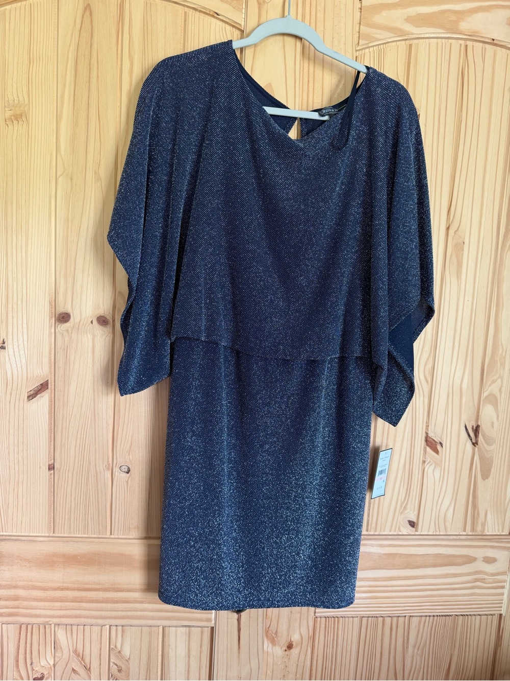 Jessica Howard Sparkle Navy Layered Midi Dress New, elastic waist